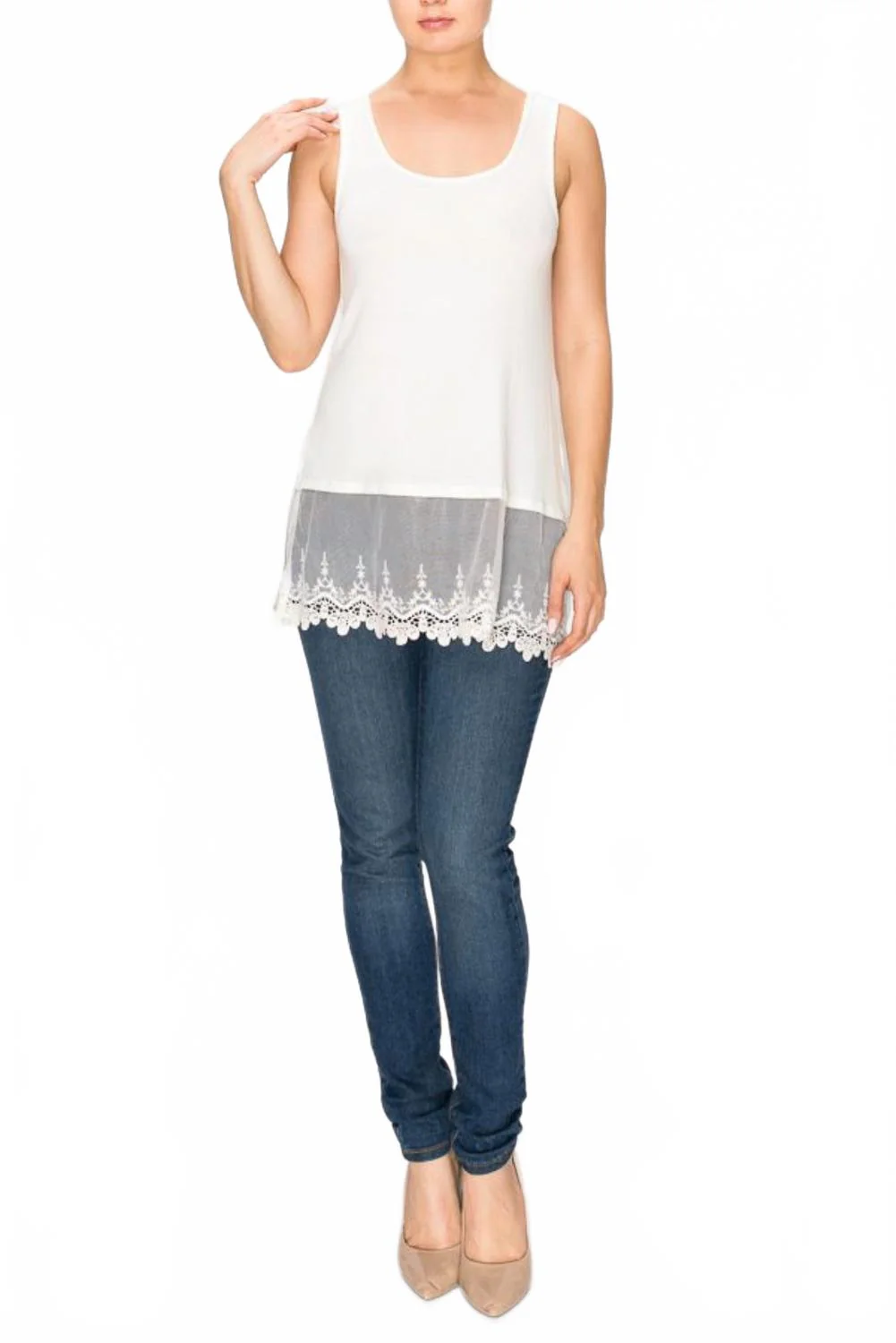 Embroidered Lace Extender Tank In White