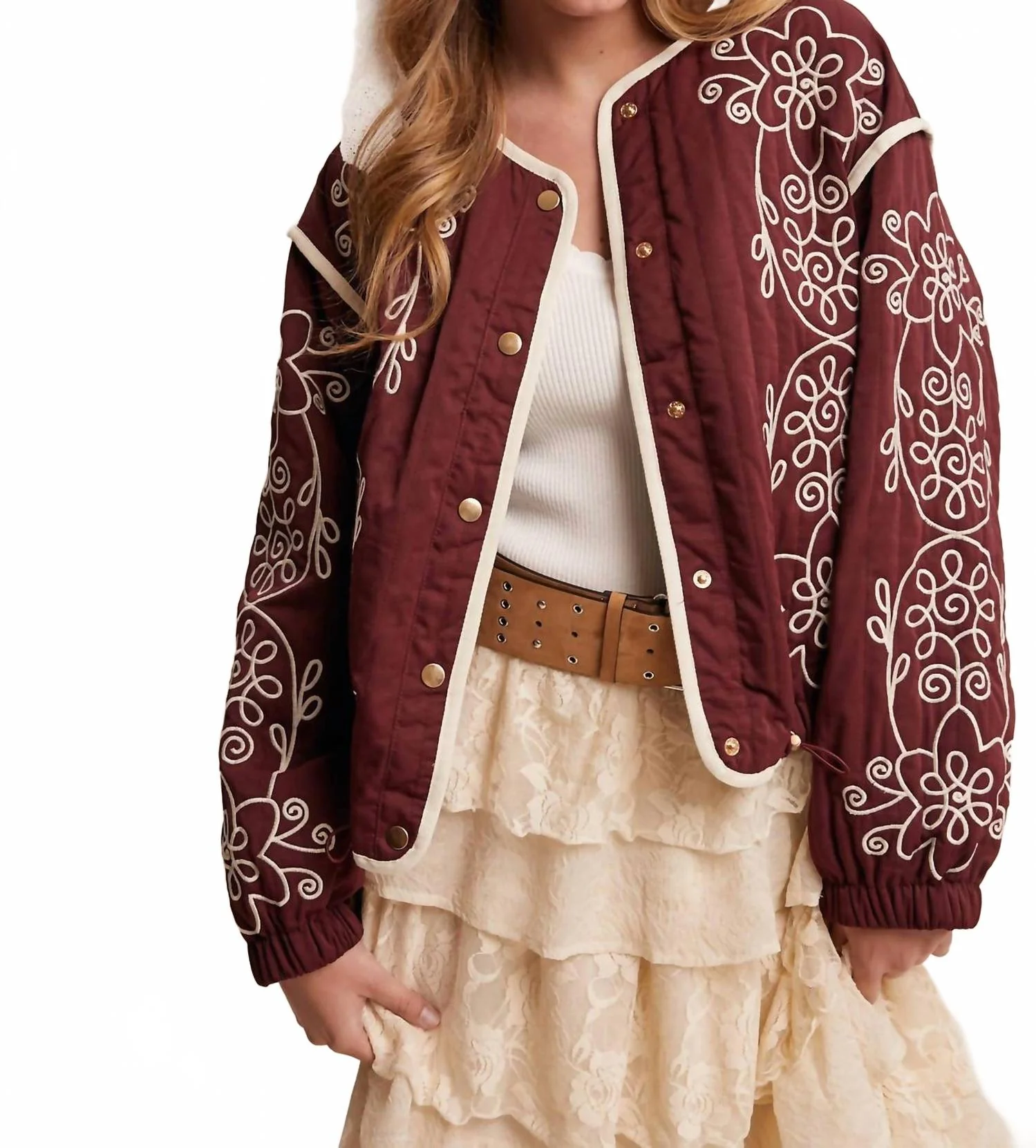 Embroidered Quilted Western Jacket In Plum