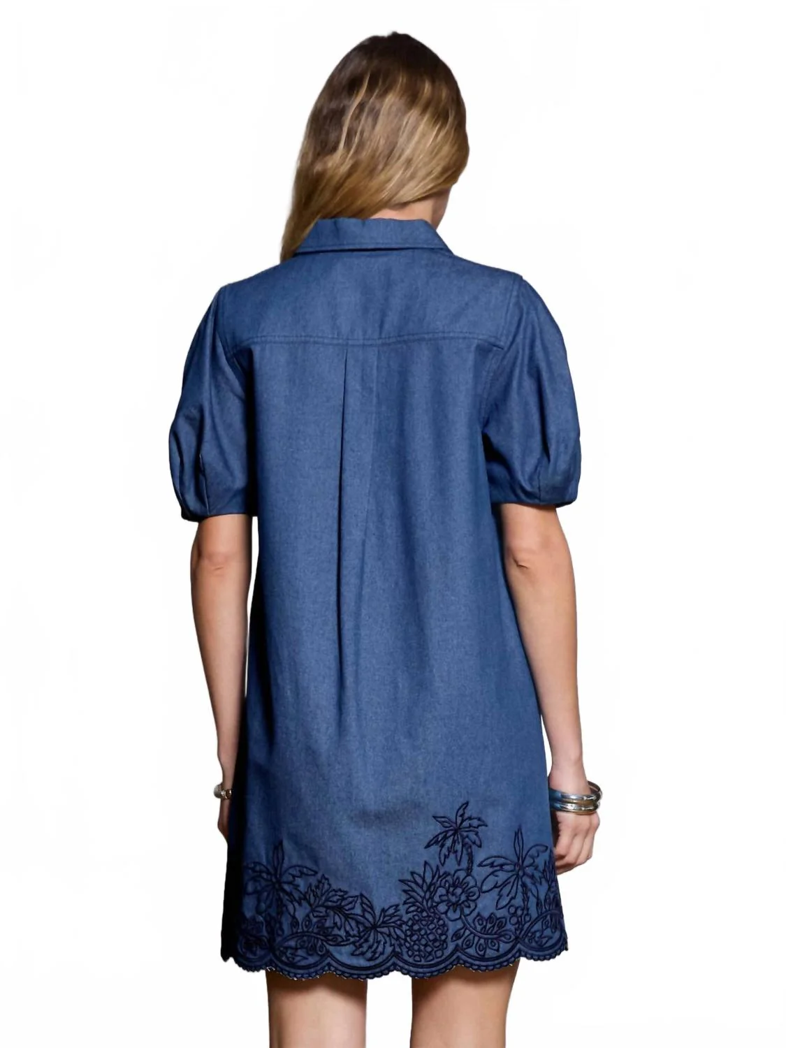 Embroidered Shift Mini Dress In Denim Blue - Image 2