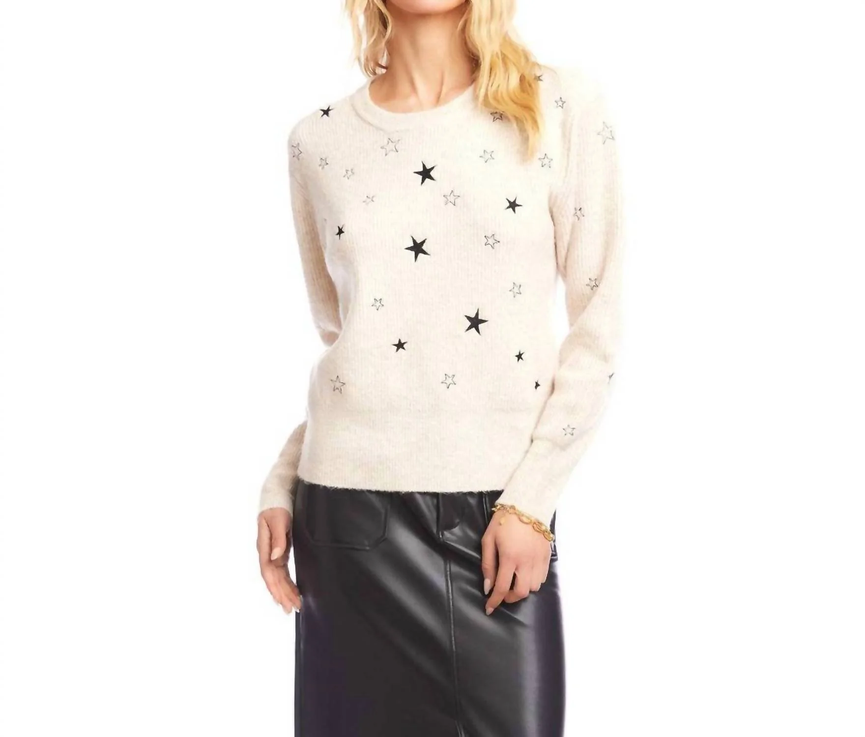 Embroidered Stars Sweater In Oatmeal - Image 2