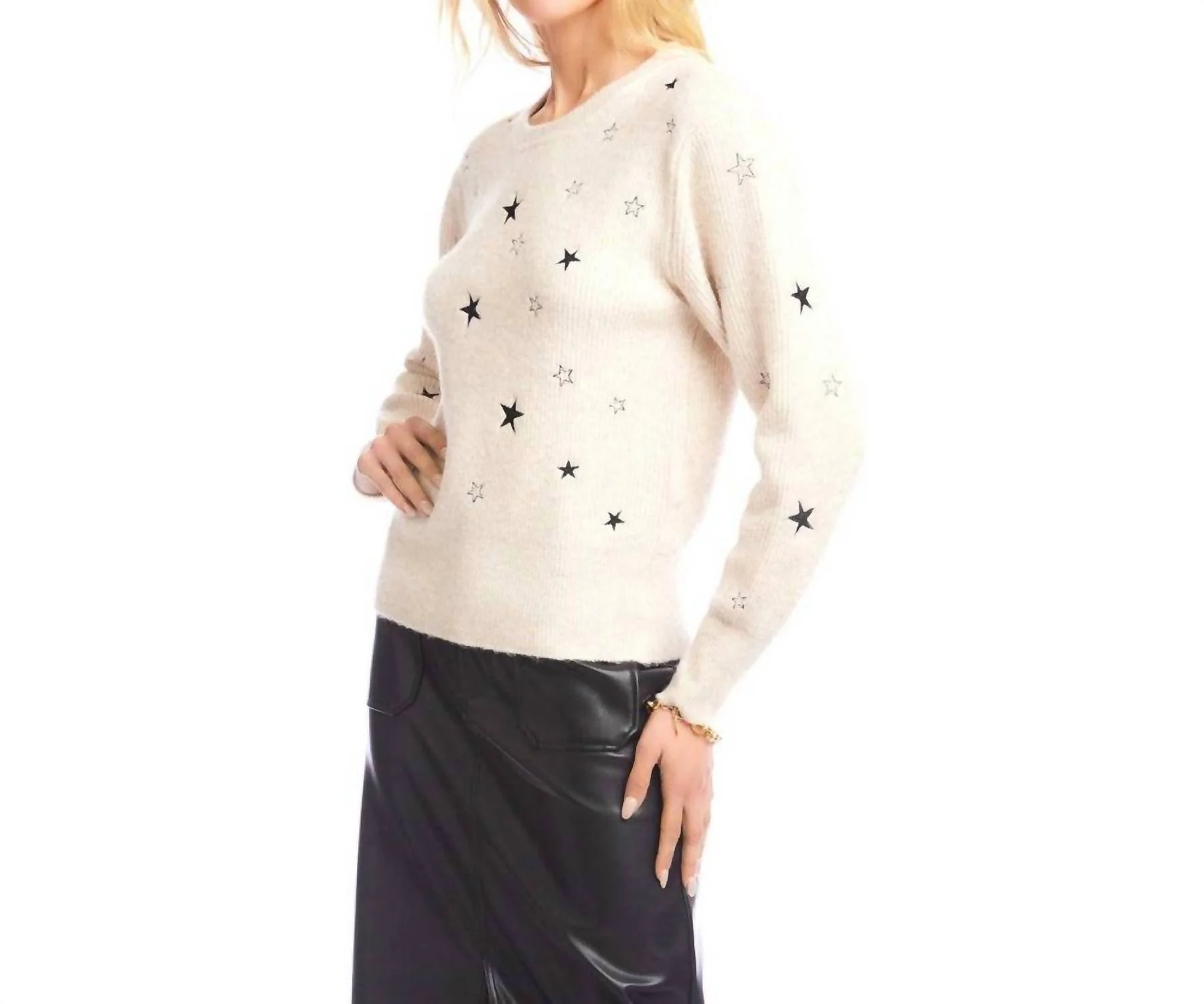 Embroidered Stars Sweater In Oatmeal - Image 3