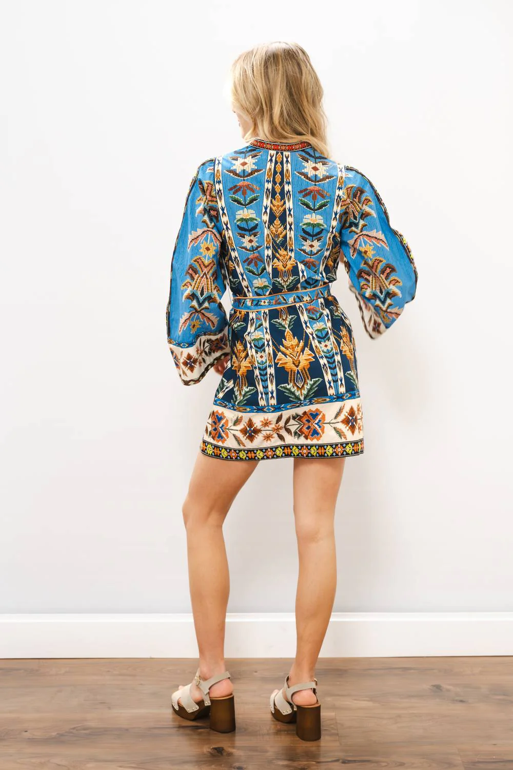 Embroidered Tapestry Mini Dress In Blue - Image 3