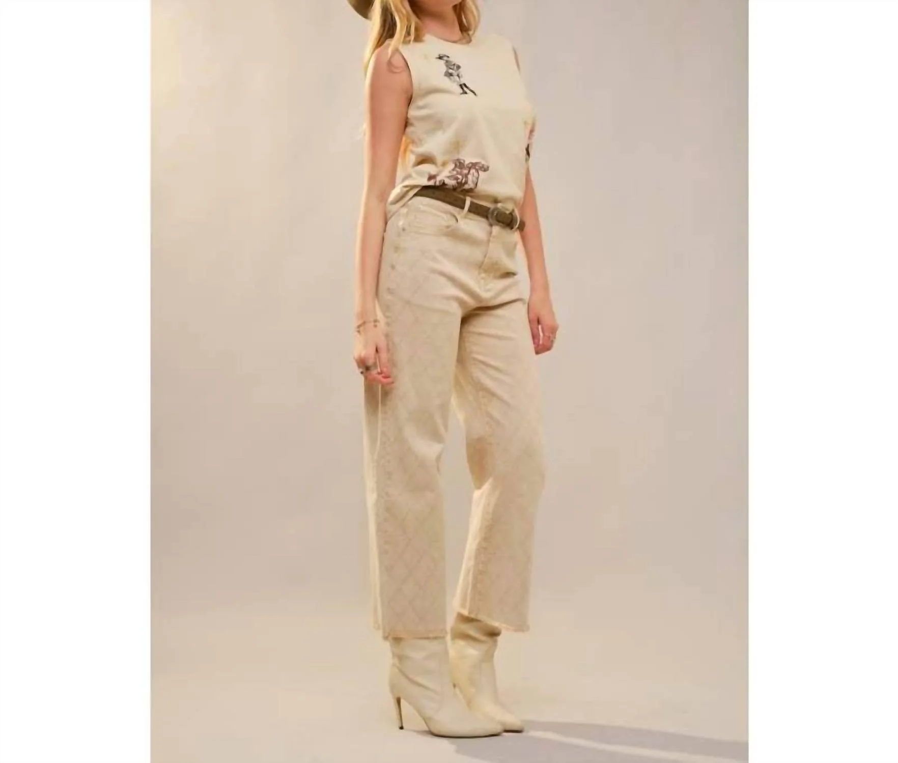 Embroidered Western Sleeveless Top In Sand - Image 5