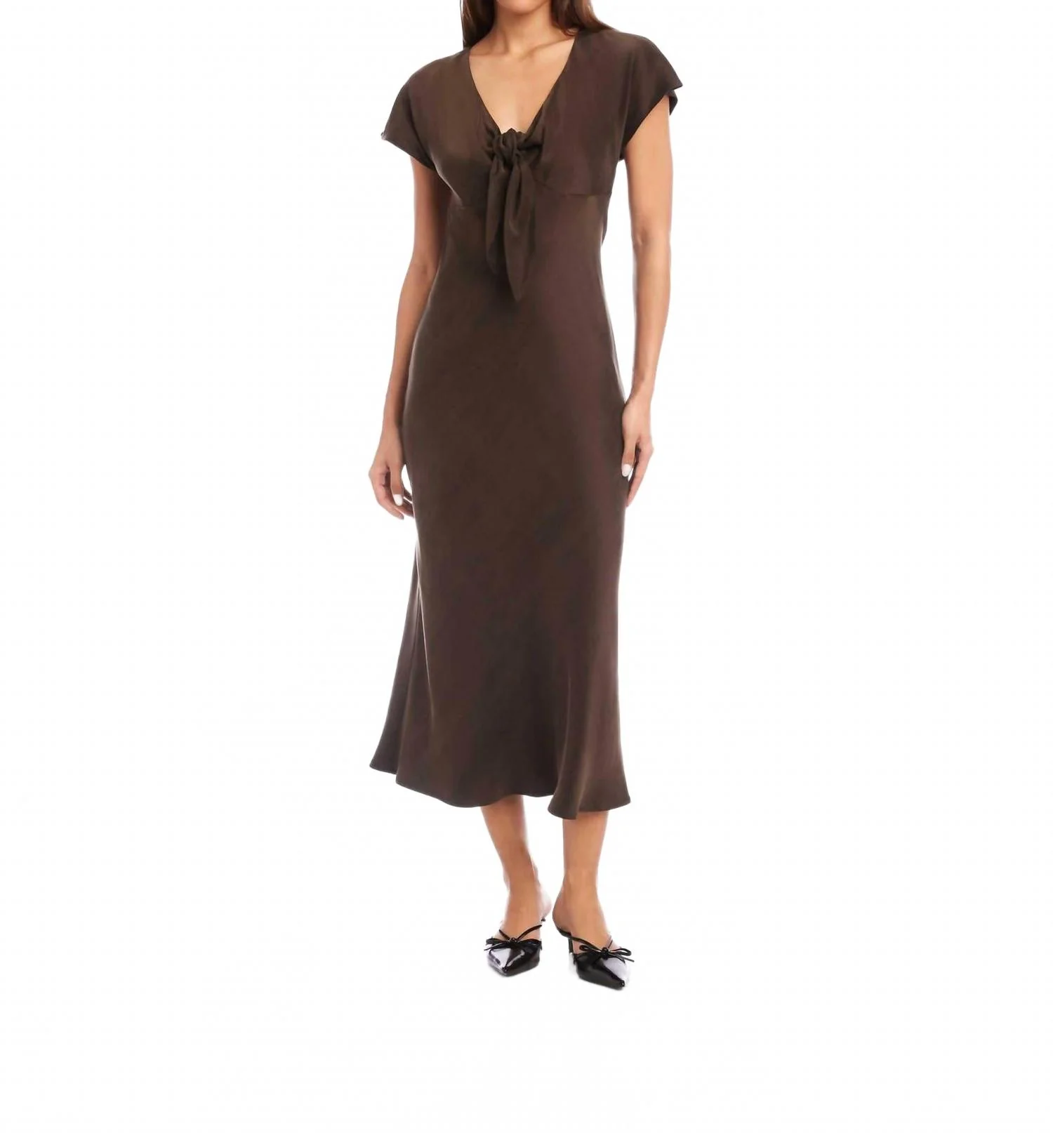 Emmeline Tie Front Bias Dress In Brown