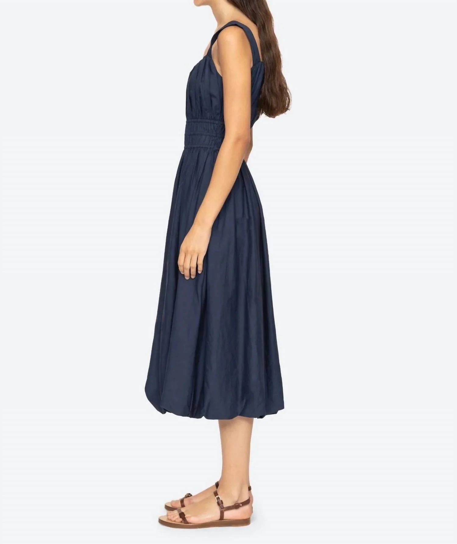 Emmet Midi Bubble Dress In Navy - Image 2