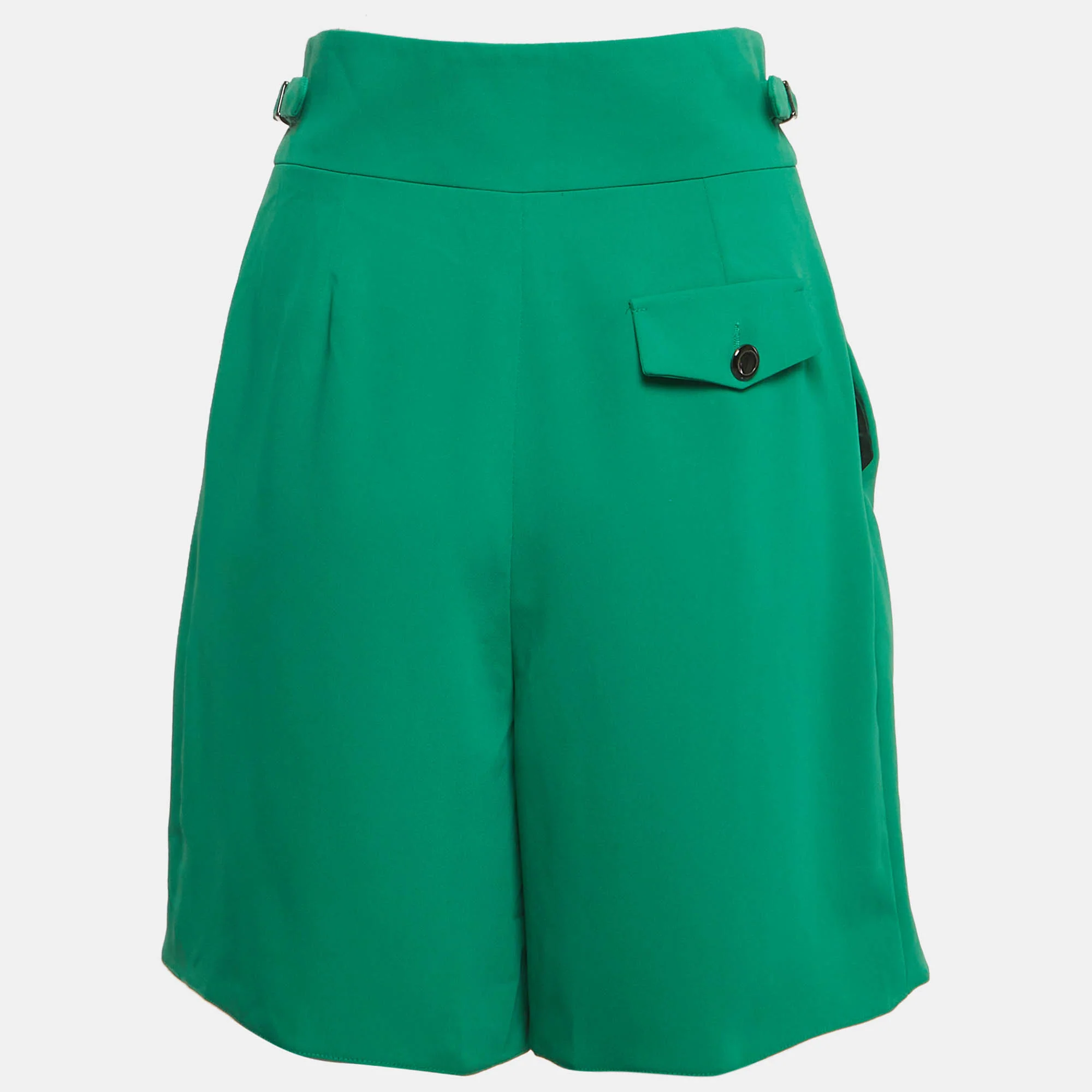 Emporio Armani Green Crepe Pleated Shorts - Image 3