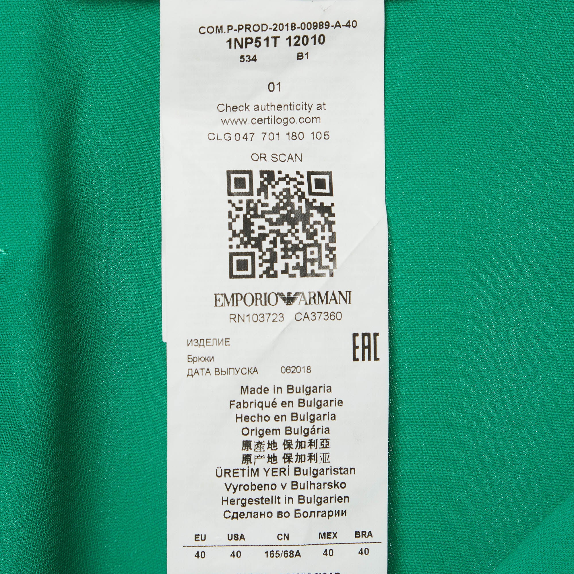 Emporio Armani Green Crepe Pleated Shorts - Image 6