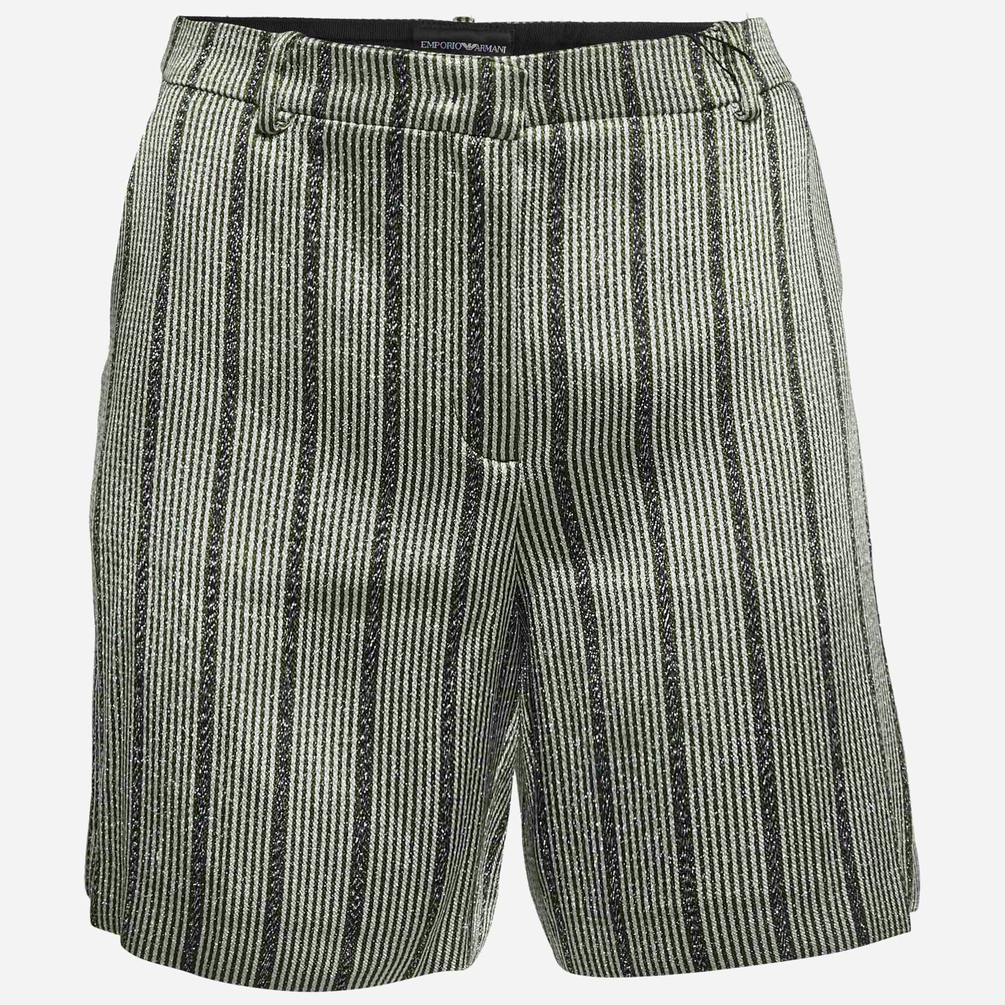 Emporio Armani Green Metallic Striped Lame Shorts