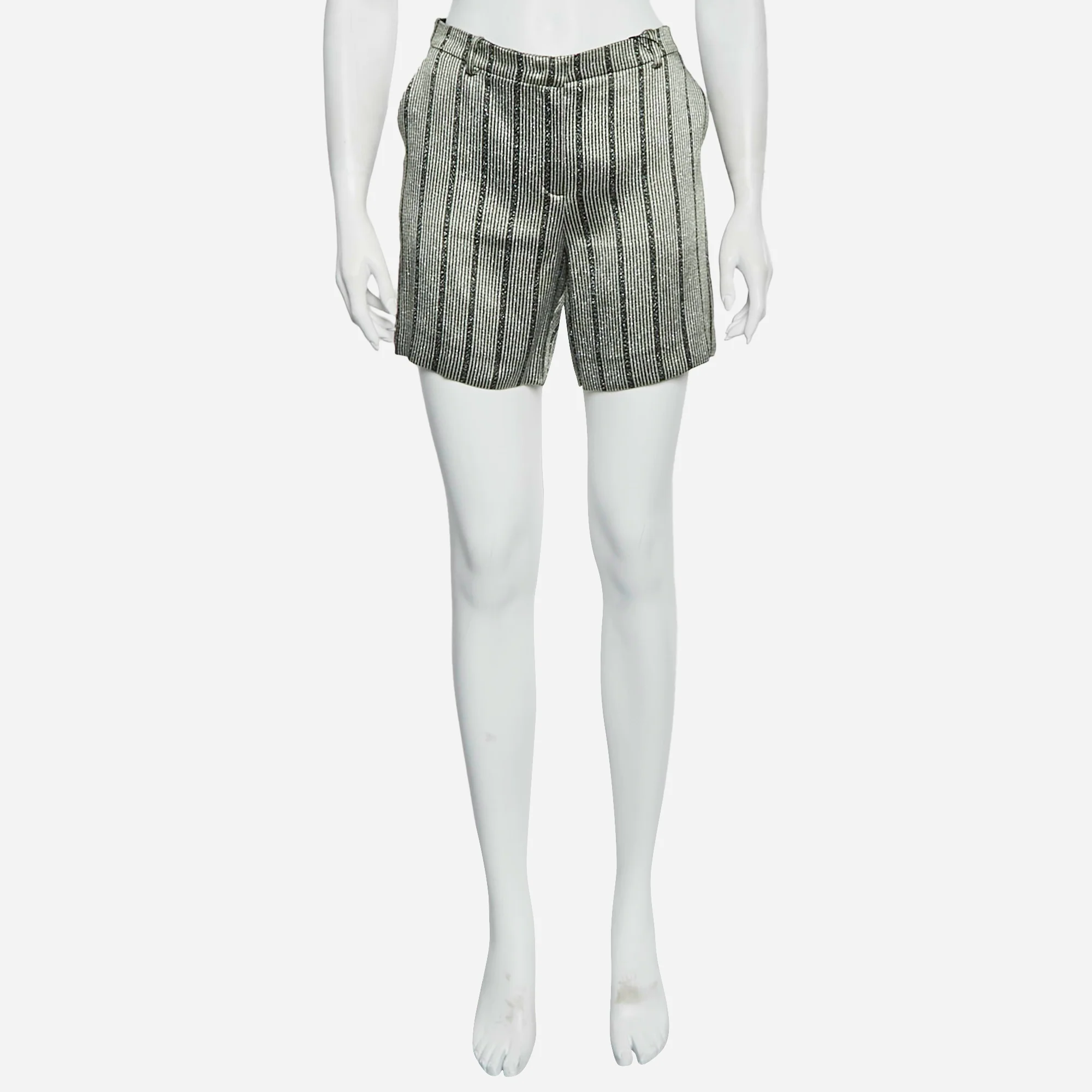 Emporio Armani Green Metallic Striped Lame Shorts - Image 2