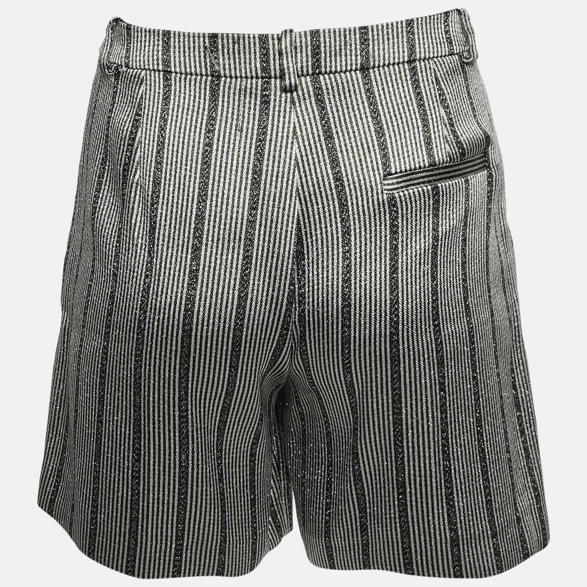 Emporio Armani Green Metallic Striped Lame Shorts - Image 3