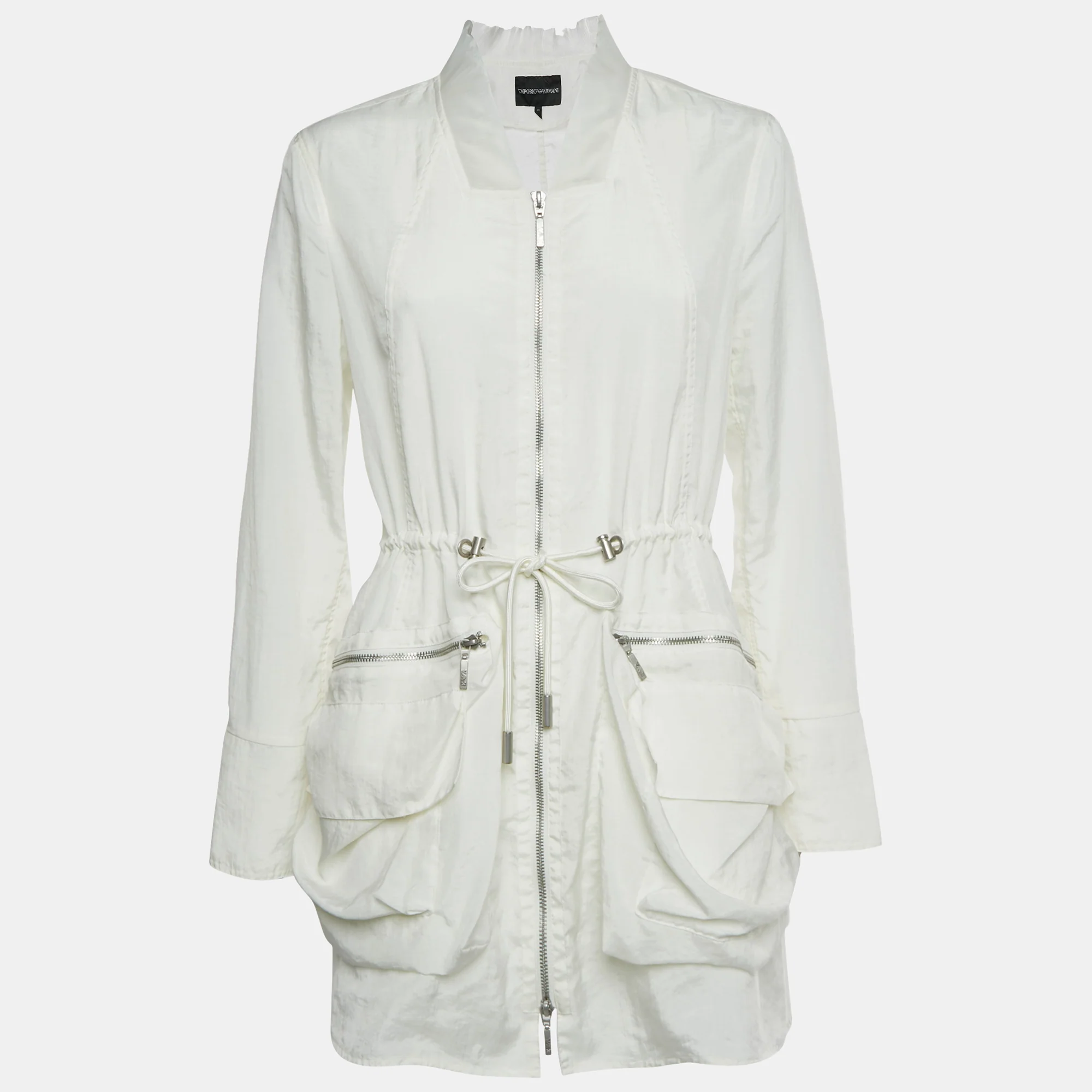 Emporio Armani White Zip Front Long Jacket