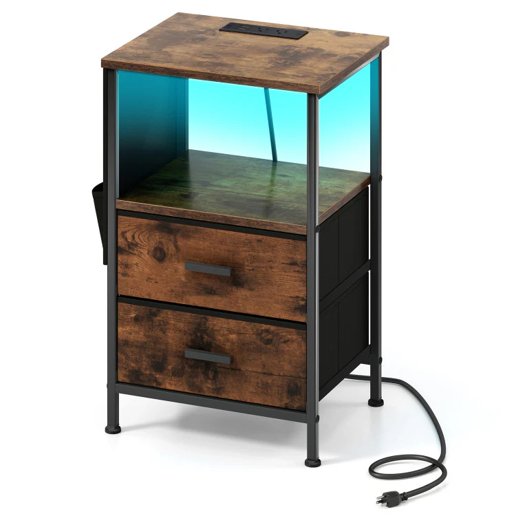 End Table with Charging Station & Folding Fabric Drawers