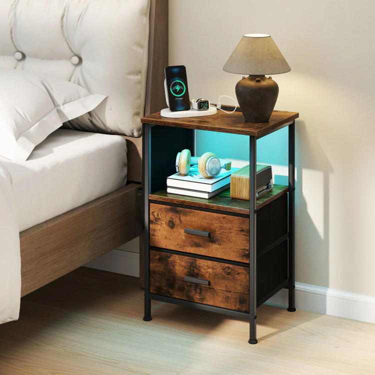 End Table with Charging Station & Folding Fabric Drawers - Image 2
