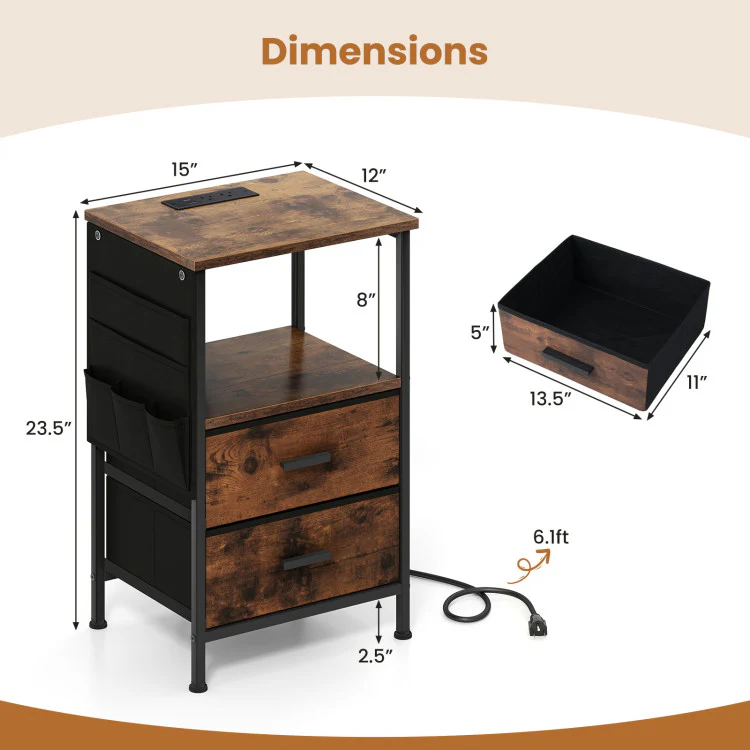 End Table with Charging Station & Folding Fabric Drawers - Image 3