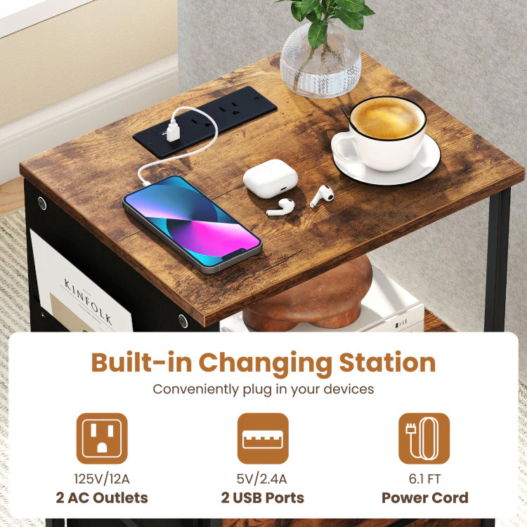 End Table with Charging Station & Folding Fabric Drawers - Image 4