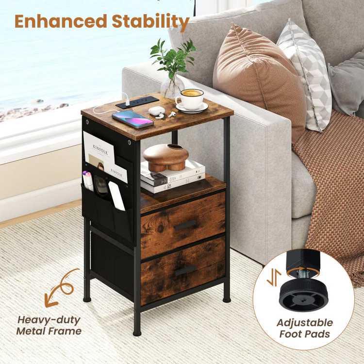End Table with Charging Station & Folding Fabric Drawers - Image 6