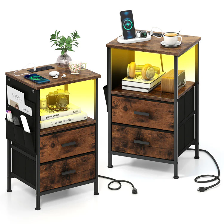 End Table with Charging Station & Folding Fabric Drawers - Image 7