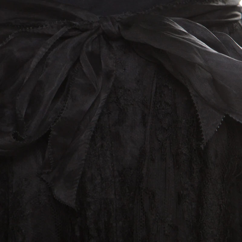 Ermanno Scervino Black Cashmere And Silk Bend Floral Lace A Line Skirt - Image 4