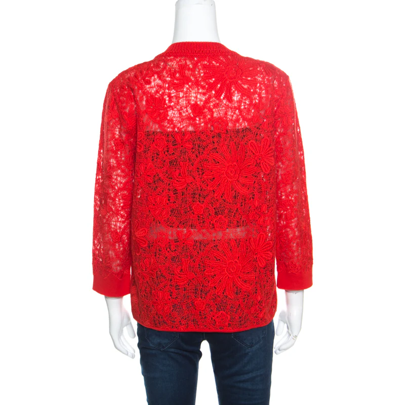 Ermanno Scervino Red Lace Paneled V Neck Sweater - Image 3