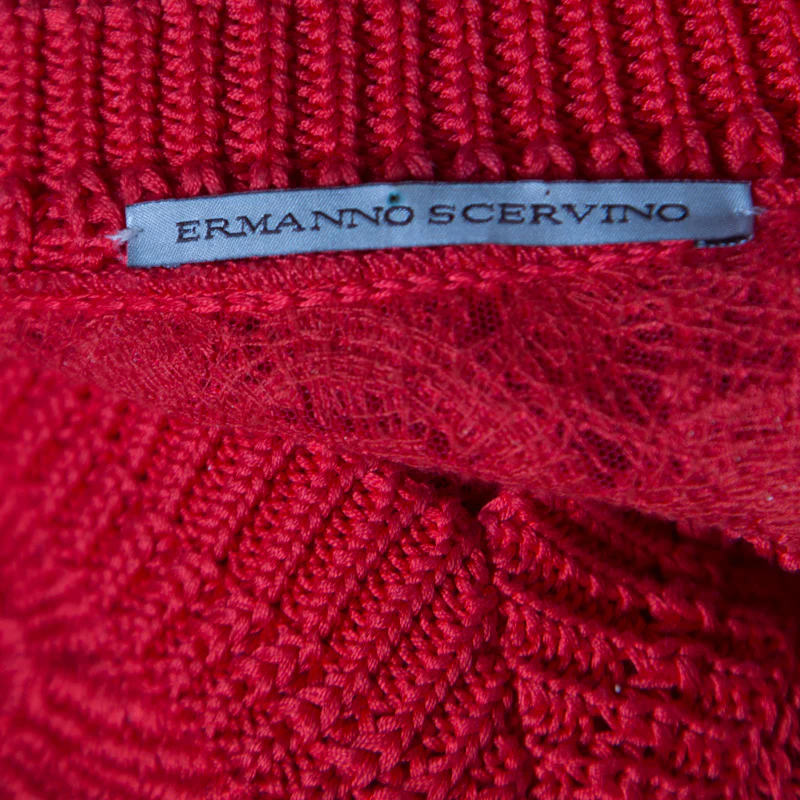 Ermanno Scervino Red Lace Paneled V Neck Sweater - Image 5