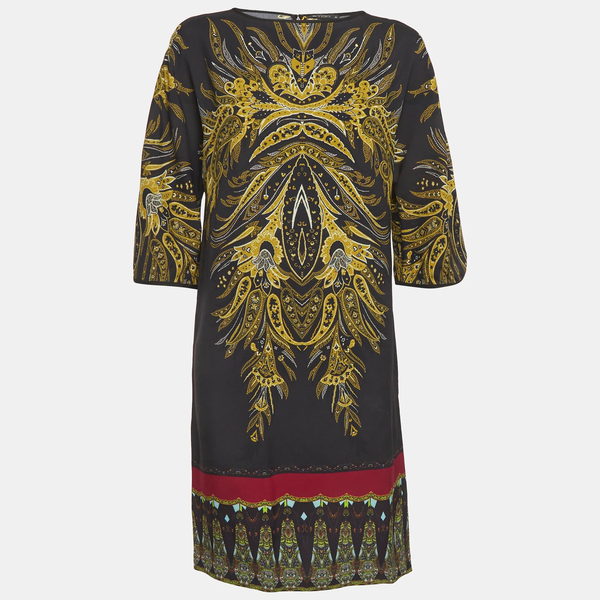 Etro Black/yellow Printed Crepe Shift Dress