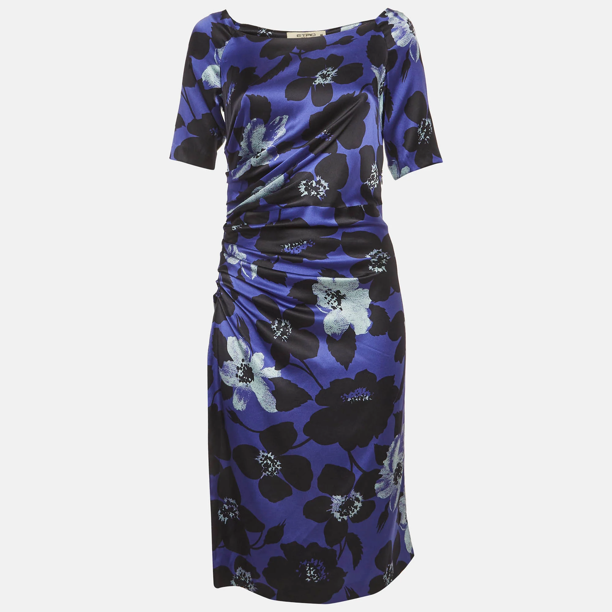 Etro Blue Floral Print Silk Midi Dress
