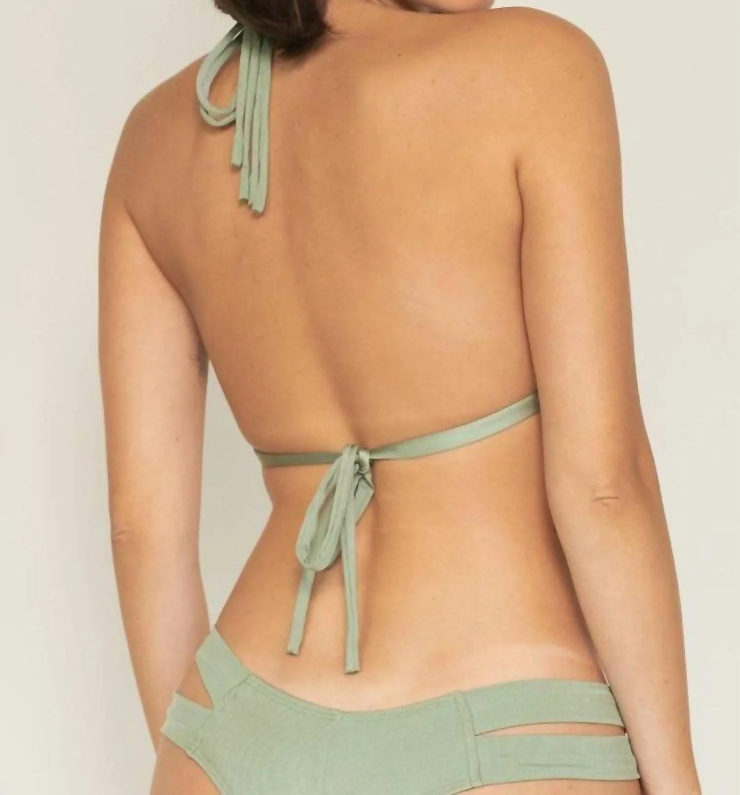 Euro Bow Triangle Bikini Top In Sage Green Rib - Image 2