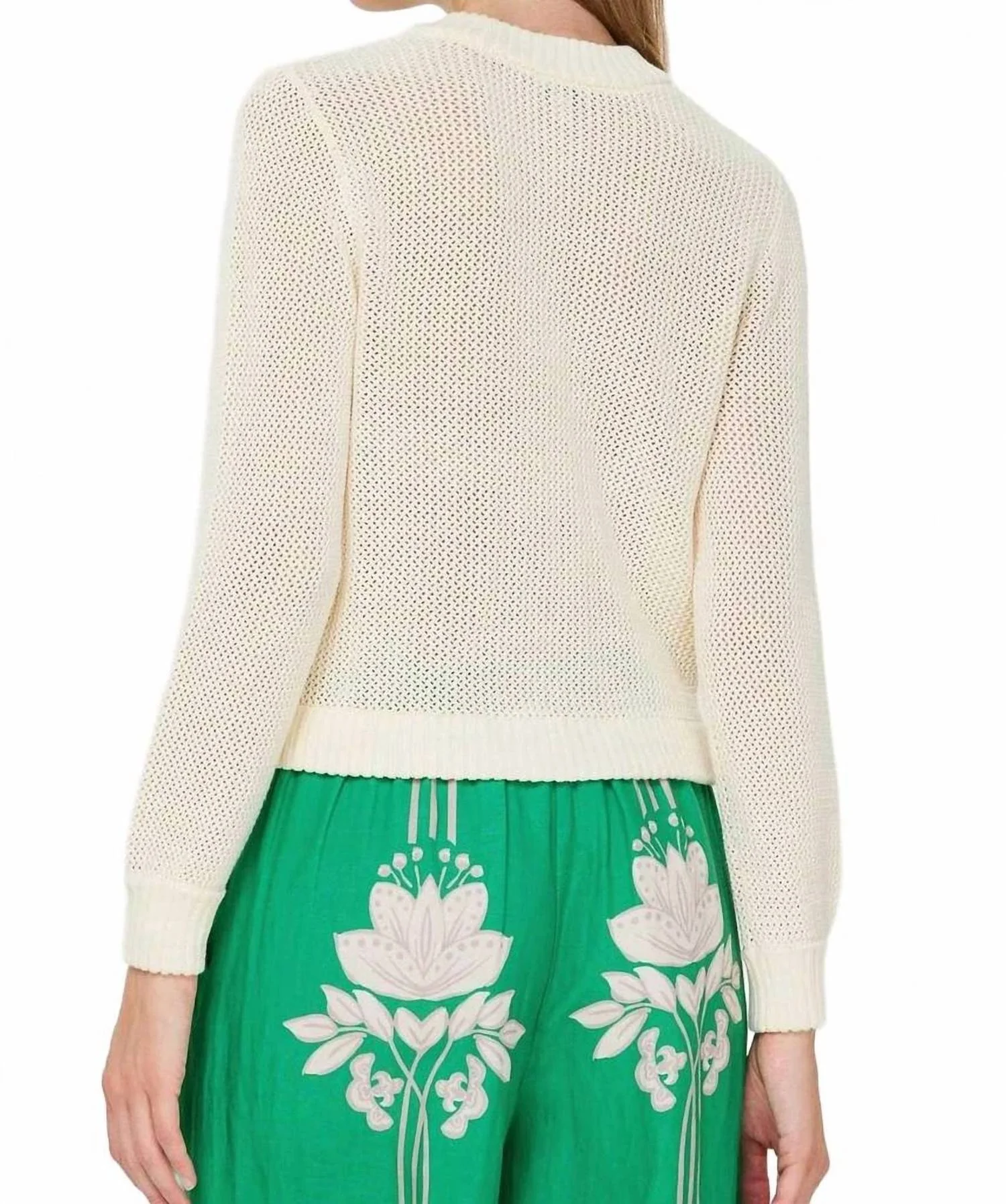 Evaine Long Sleeve 5 Button Cardigan Top In Ivory - Image 3