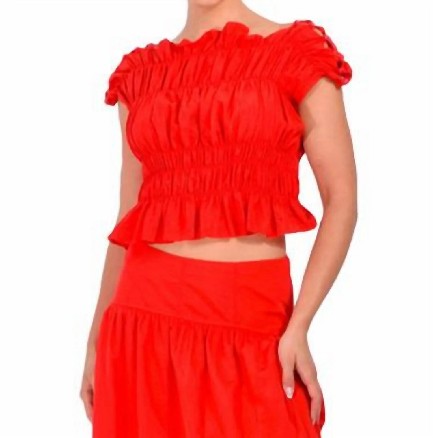Evalina Boat Neck Top In Red - Image 2