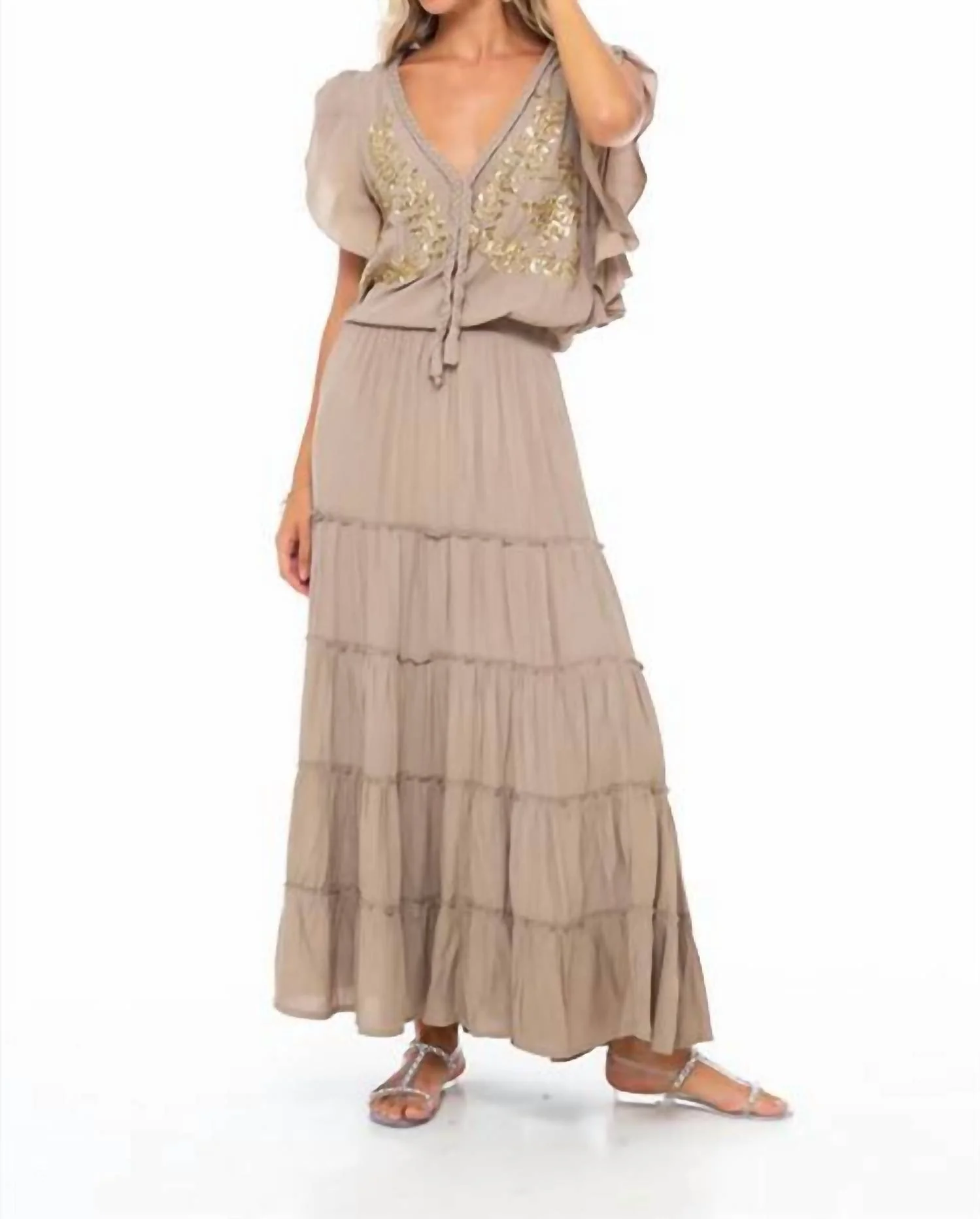 Evening Cesme Long Dress In Camel
