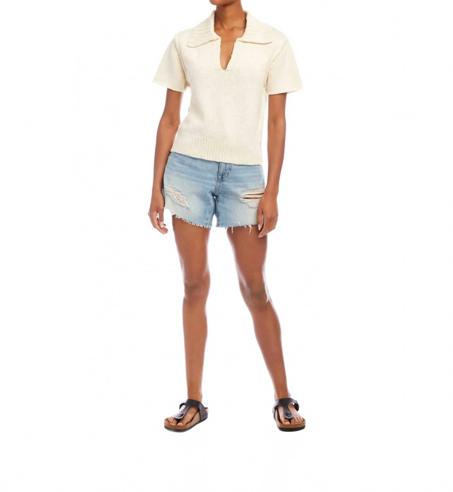 Evie Knit Polo Top In Cream