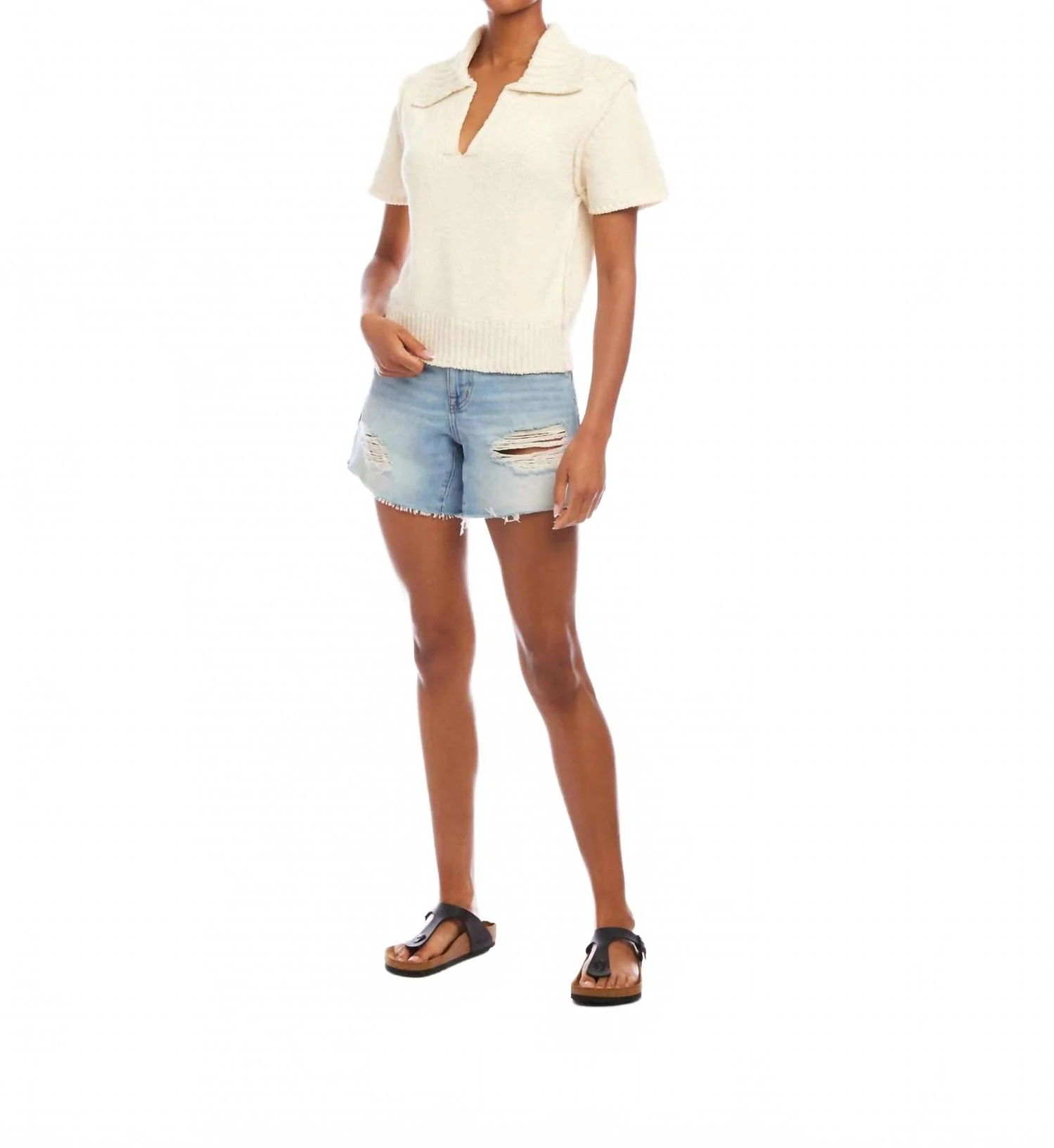 Evie Knit Polo Top In Cream - Image 3