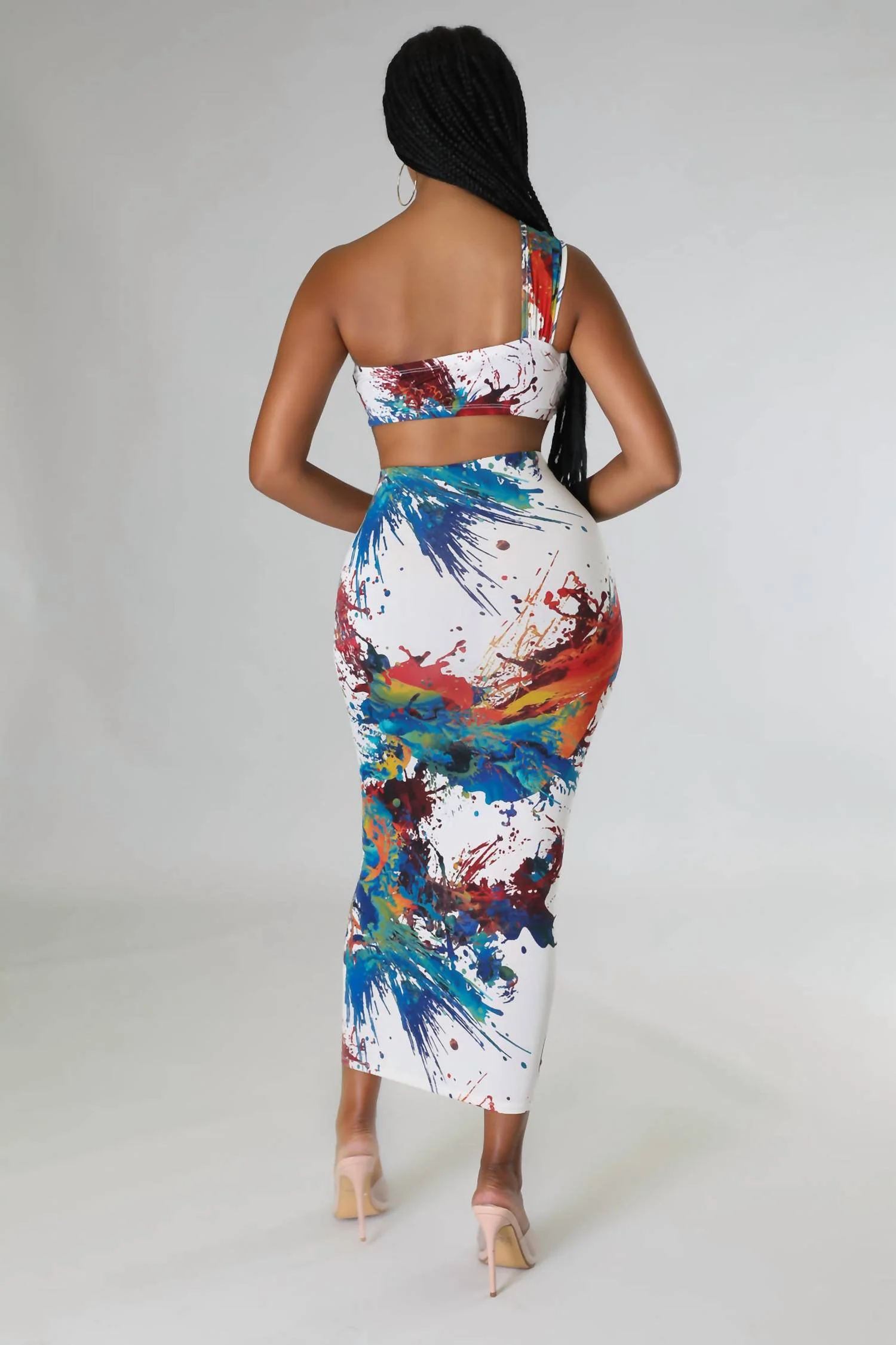 Explosive Crop Top And Skirt Two Piece Set In White Multi - Image 2