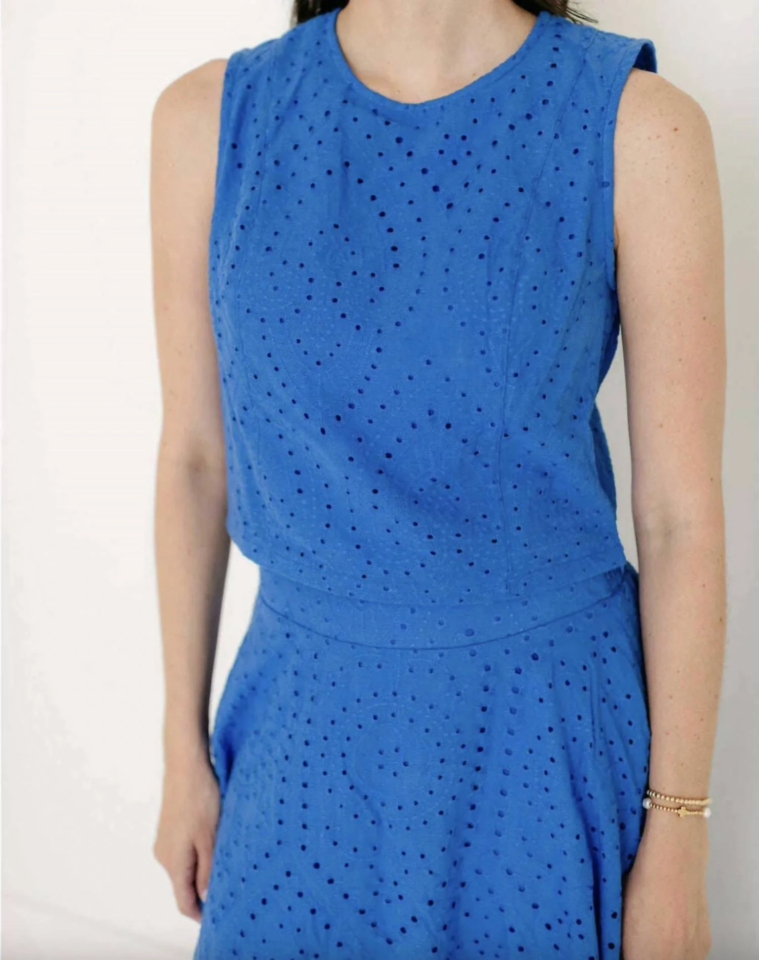 Eyelet Sleeveless Top In Cobalt