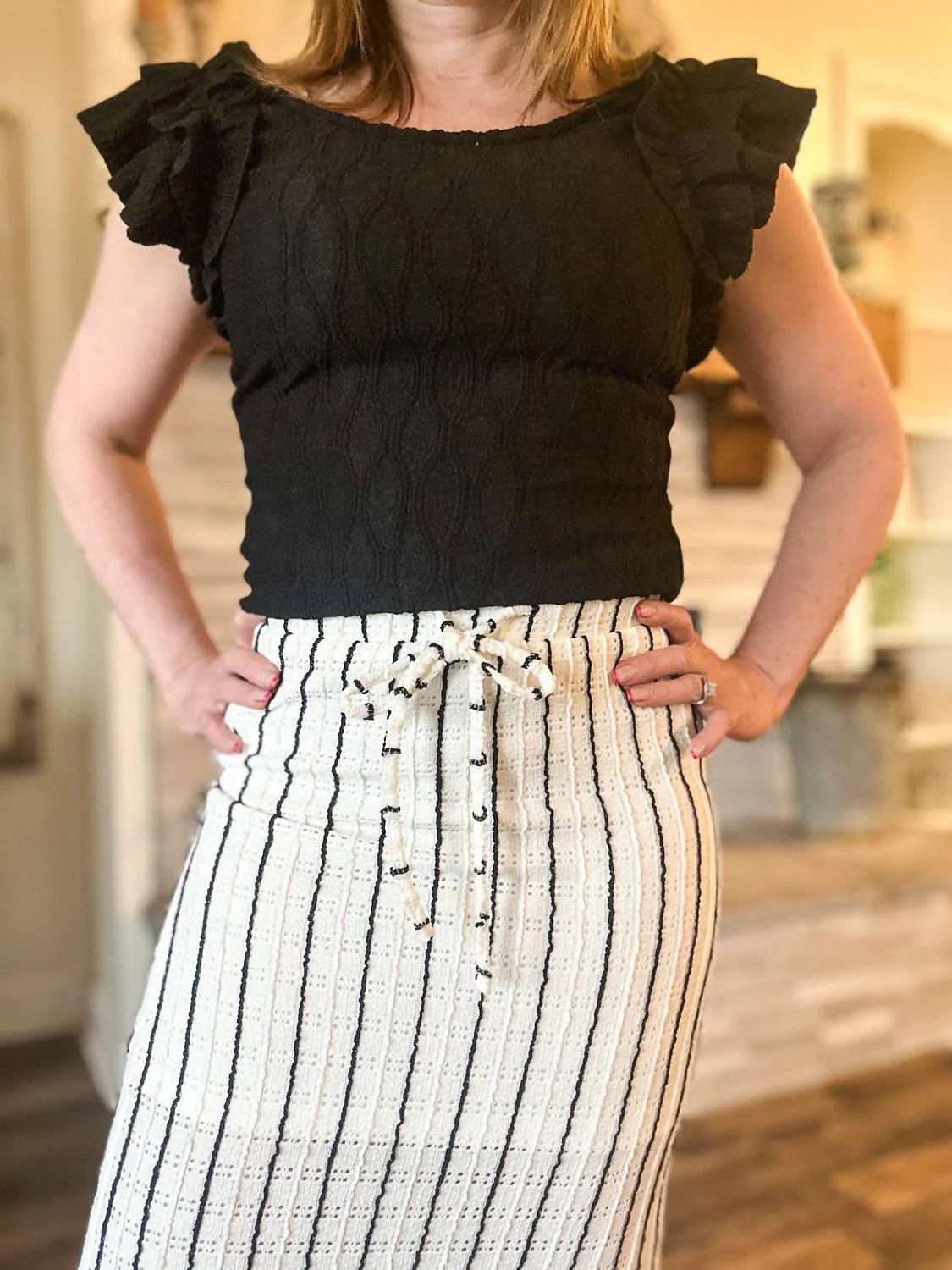 Eyelet Stripe Maxi Skirt In Cream - Image 4