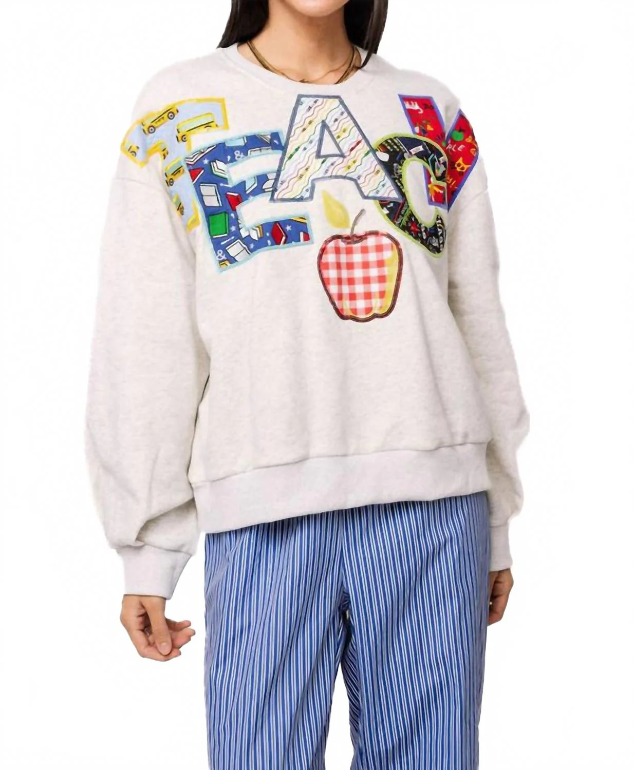 Fabric Teach Apple Sweatshirt In Grey Multi