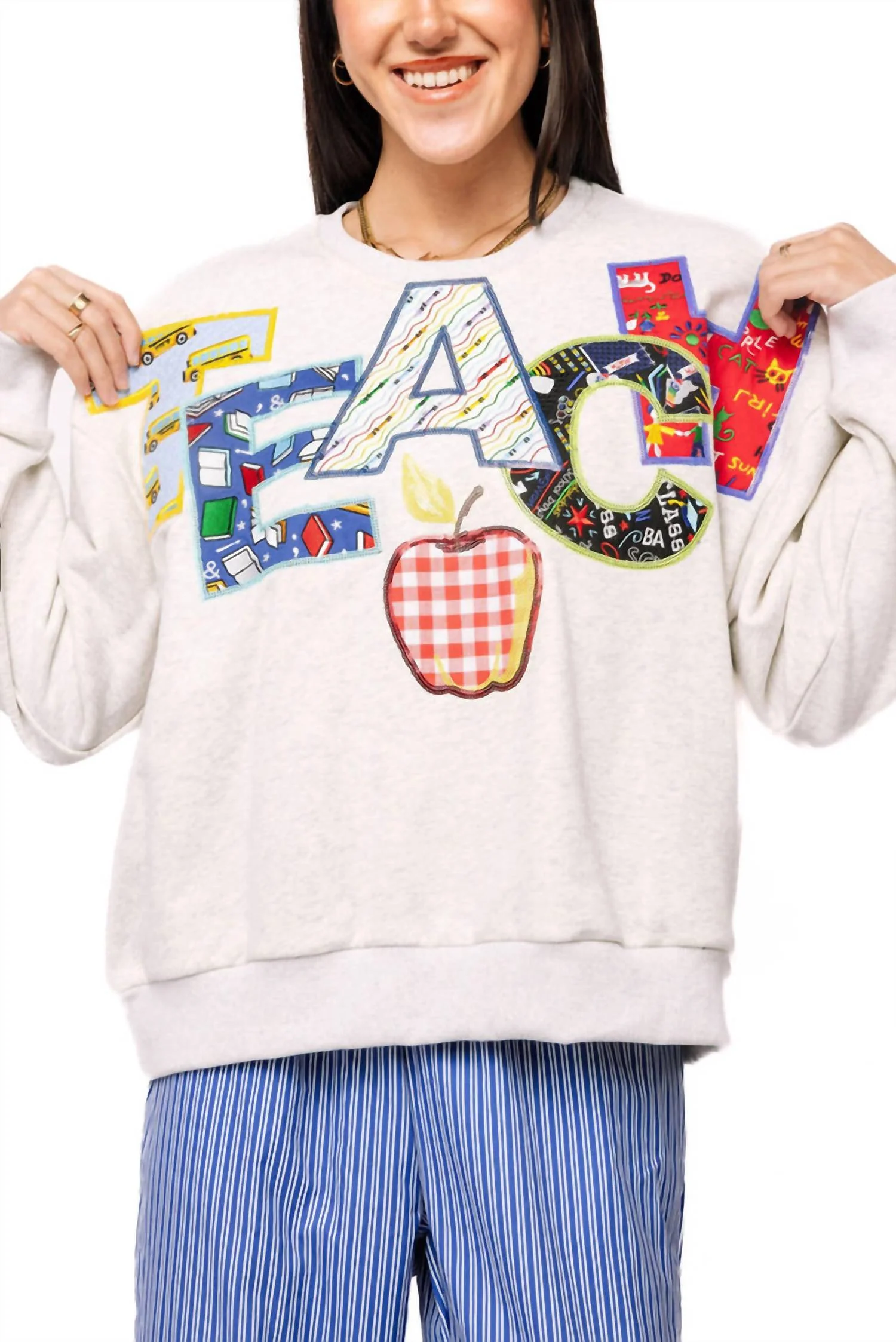 Fabric Teach Apple Sweatshirt In Grey Multi - Image 3