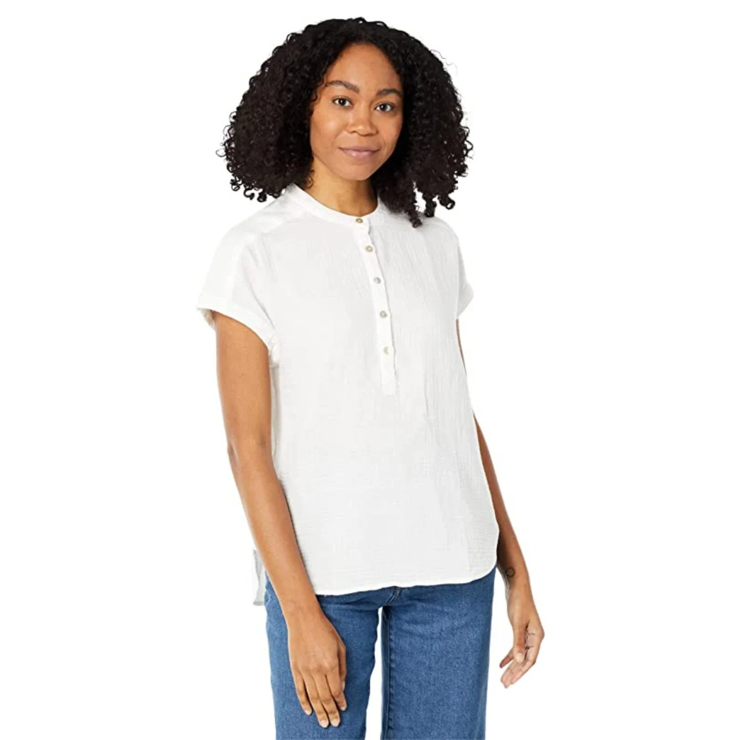 Faherty Desmond Gauze Top Womens White Cotton Round Neck Short Sleeve GBO2195 - Image 5