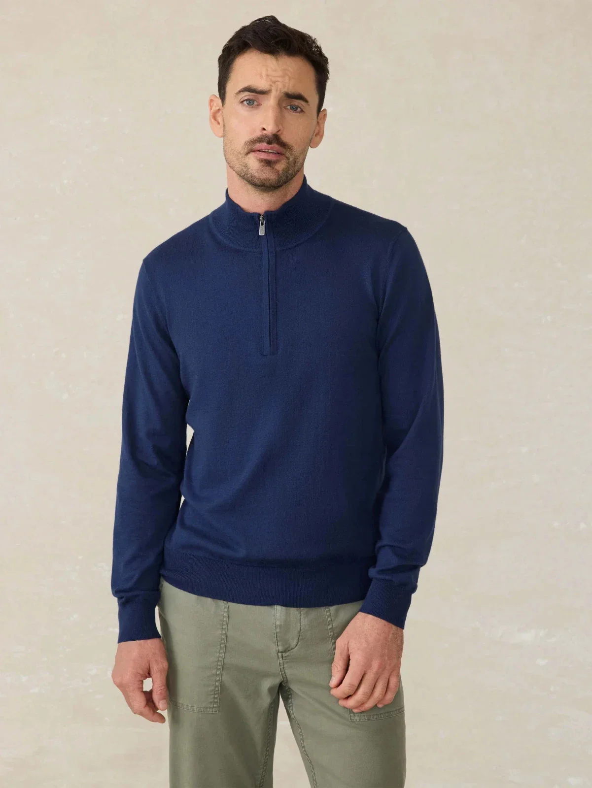 Faherty Movement Sweater Women's Navy Quarter Zip Long Slevee JZZ1074