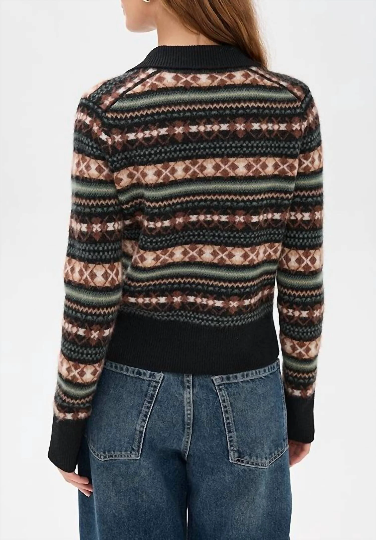 Fair Isle Polo Sweater In Cacao/malachite Combo - Image 2
