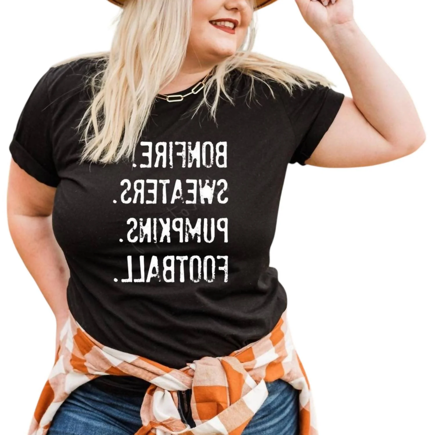 Fall Vibes Graphic Tee Bonfires, Pumpkins & Football In Black