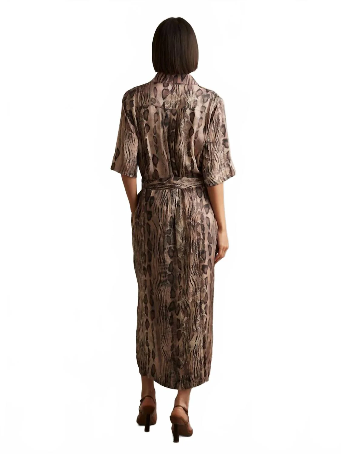 Farah Printed Satin Midi Dress In Brown Multi - Image 4