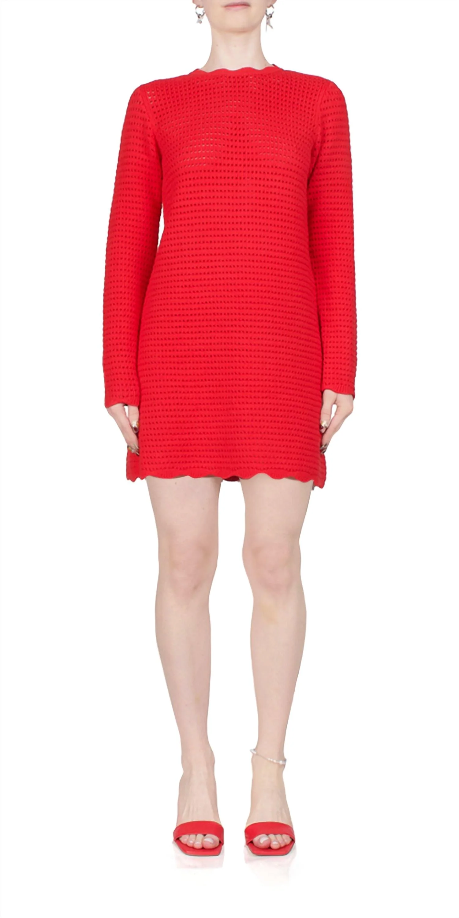 Faro Crochet Dress In Red