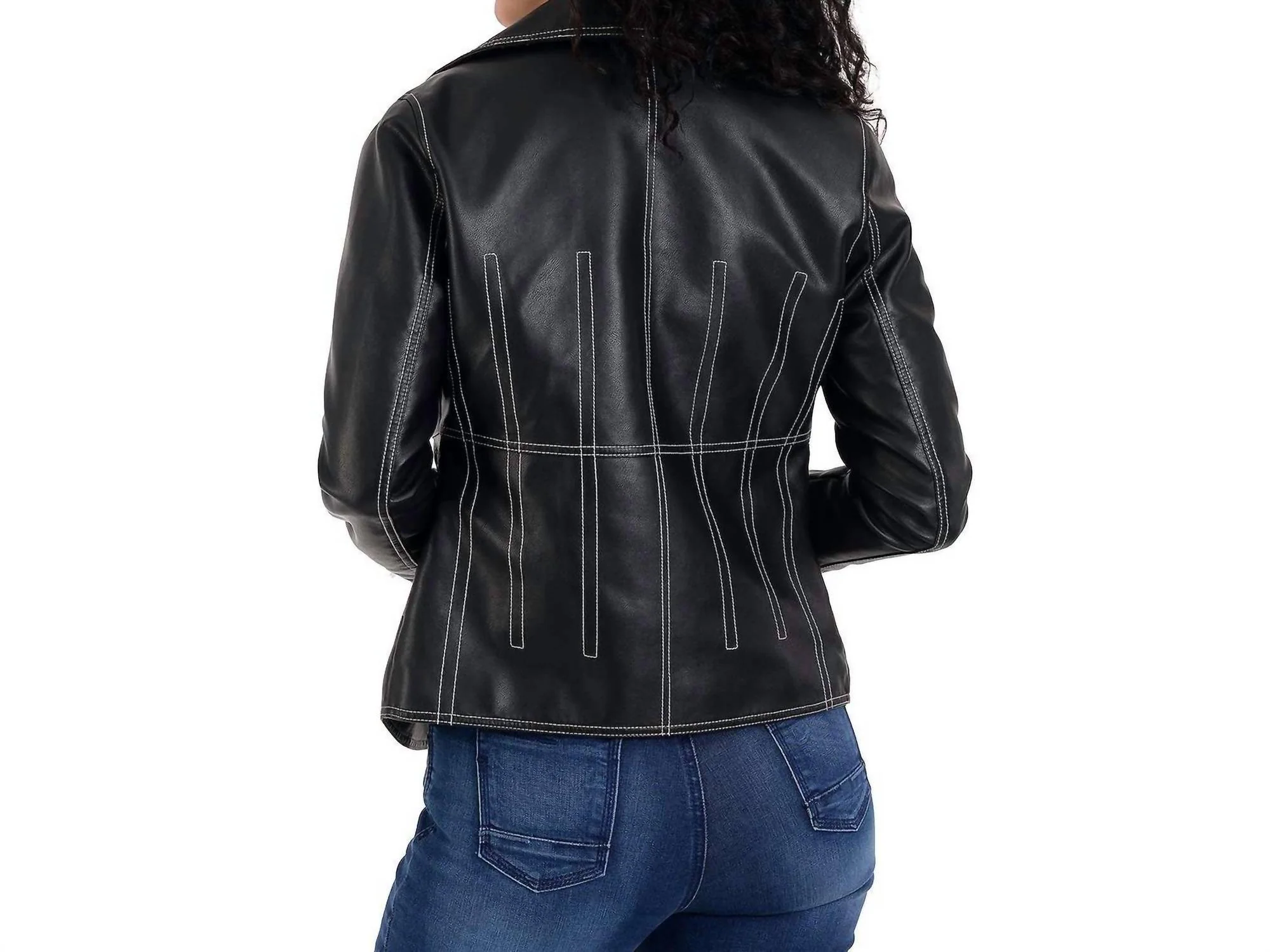 Faux Leather Biker Jacket In Black - Image 2