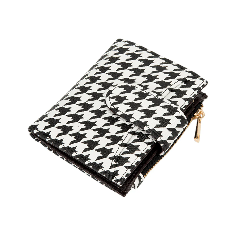 Faux Leather Compact Houndstooth Card Organizer Wallet - Image 2