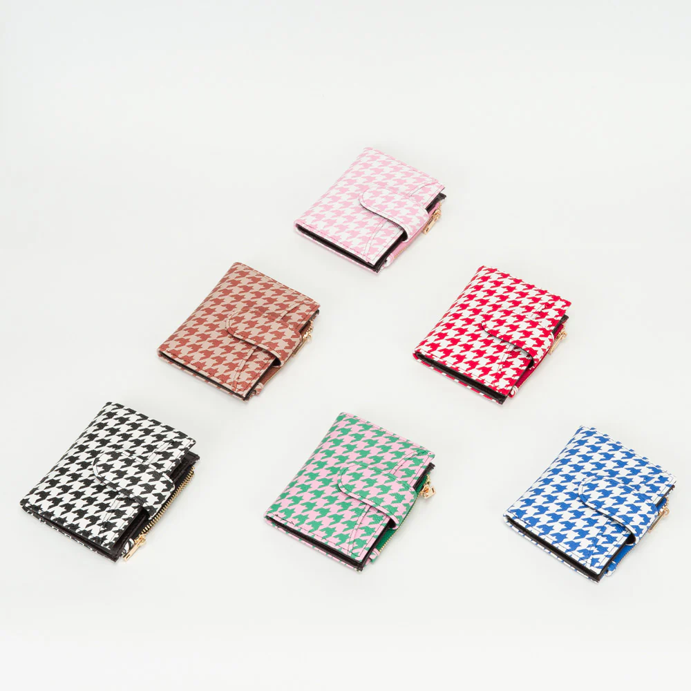 Faux Leather Compact Houndstooth Card Organizer Wallet - Image 4