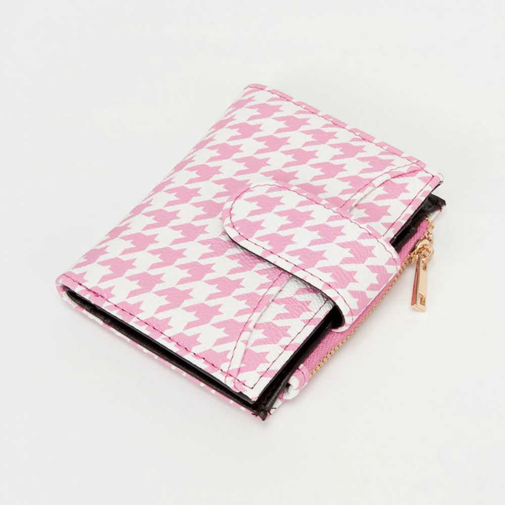 Faux Leather Compact Houndstooth Card Organizer Wallet - Image 6