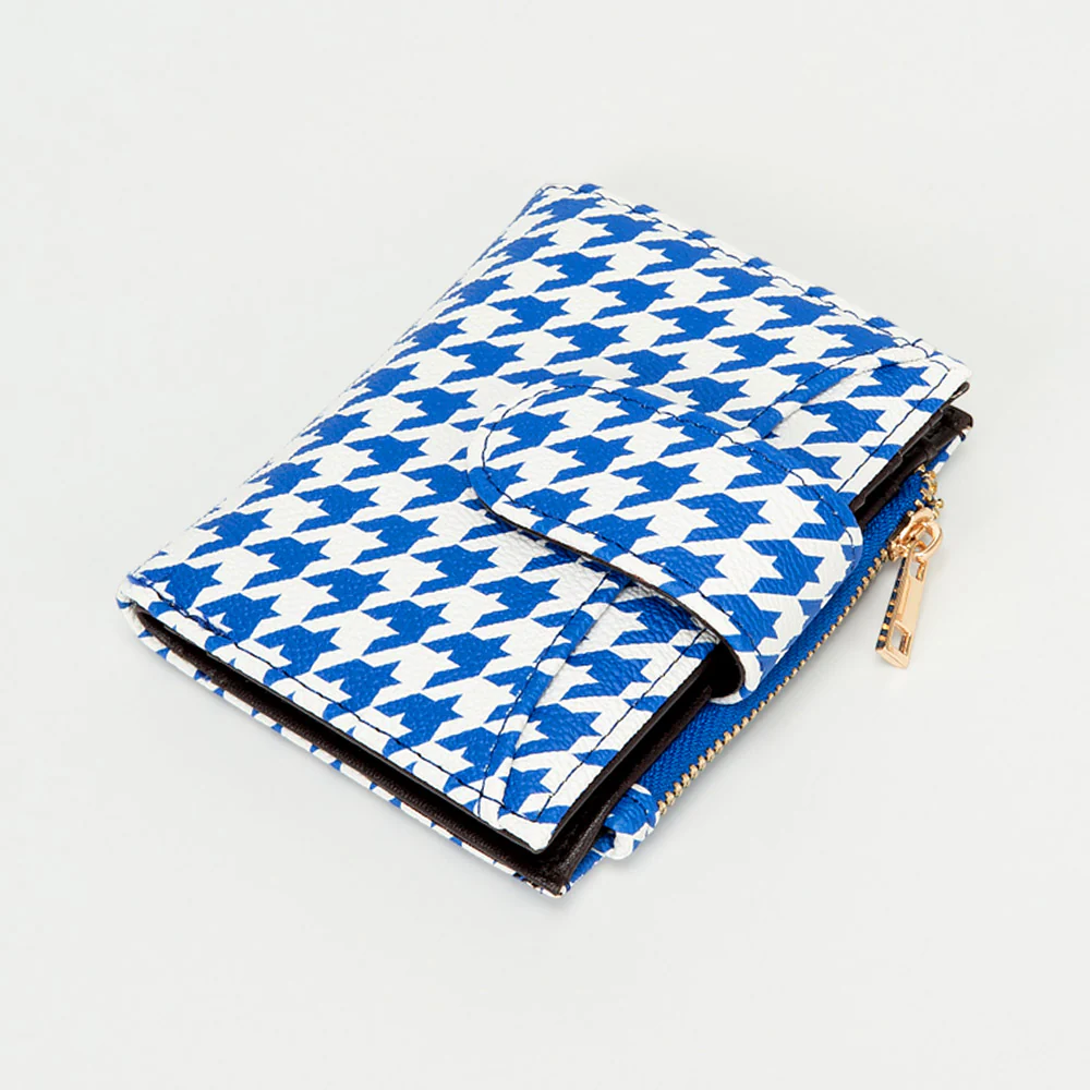 Faux Leather Compact Houndstooth Card Organizer Wallet - Image 9