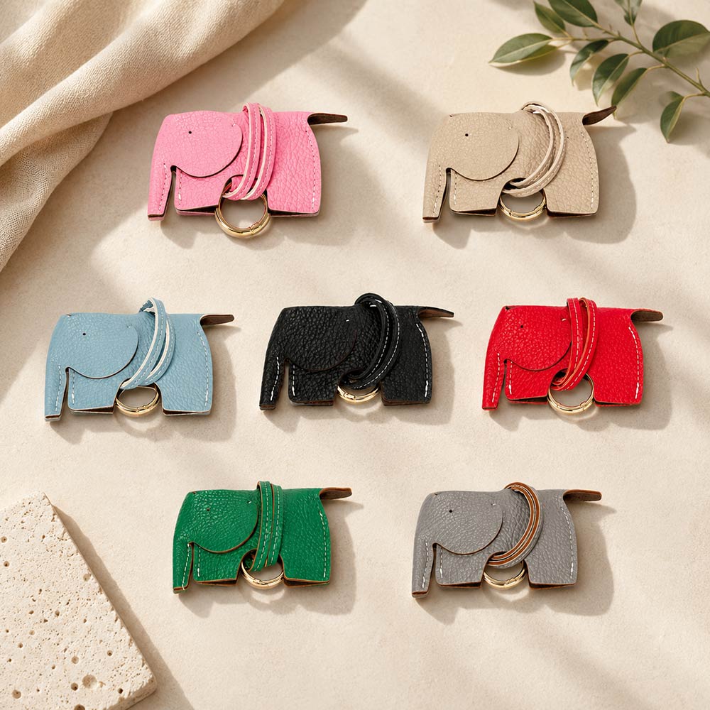 Faux Leather Elephant Keychain Bag Charm - Image 2
