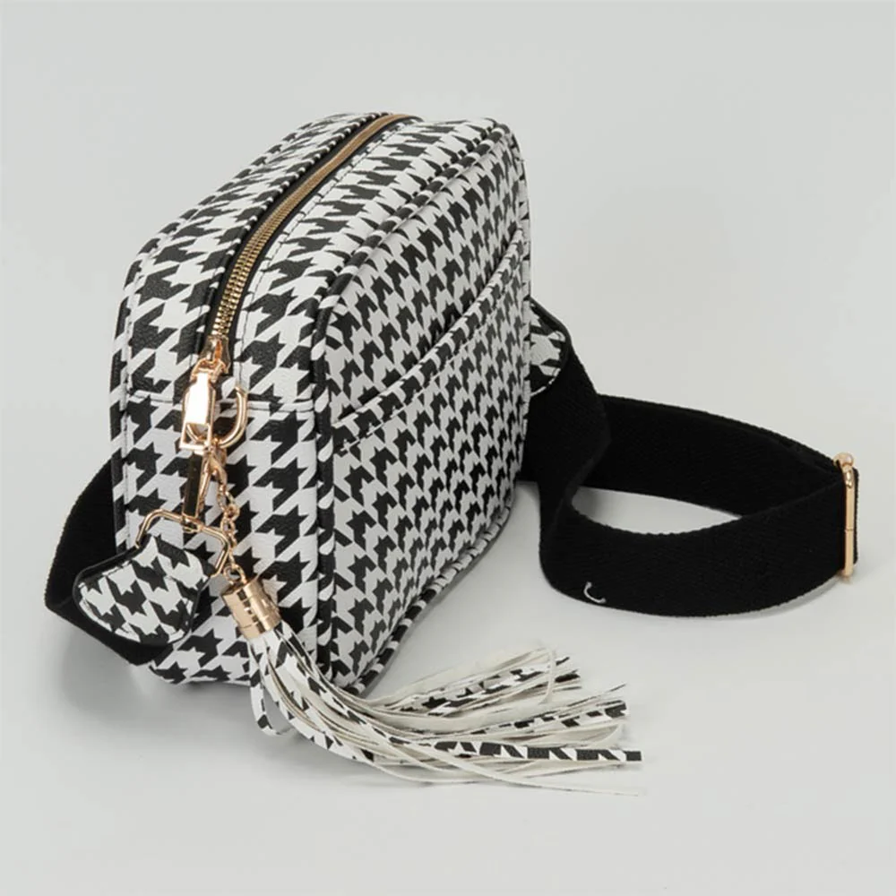 Faux Leather Houndstooth Pattern Crossbody Bag - Image 2